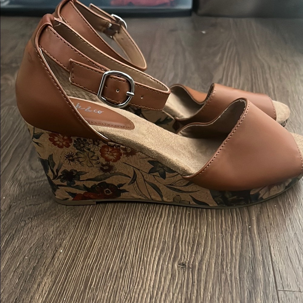 Brown Floral Wedge Sandals